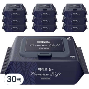 바이오늘 프리미엄 소프트 엠보싱 유아물티슈 캡형, 100매, 30팩