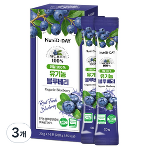 뉴트리디데이 리얼 100% NFC 착즙 유기농 블루베리 스틱, 280g, 3개