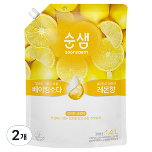 순샘 베이킹소다 레몬 주방세제 리필, 1.4L, 2개