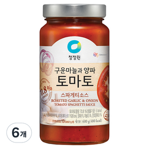 청정원 구운마늘과 양파 토마토 스파게티소스, 600g, 6개