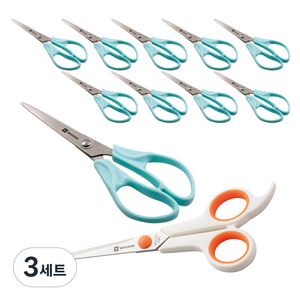 화신 754 사무용 가위 10개+704 투톤 가위 소, 민트, 화이트/오렌지, 3세트