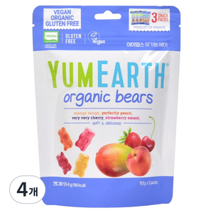 야미얼스 유기농 베어 젤리, 59.4g, 혼합맛(딸기/망고/..., 4개