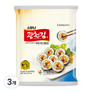 광천김 소문난 두번 구운 김밥김, 22g, 3개