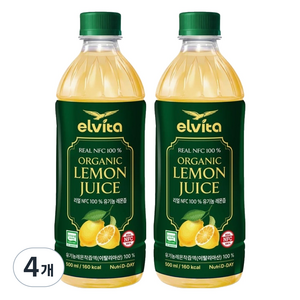 뉴트리디데이 엘비타 리얼 NFC 100% 유기농 레몬즙, 500ml, 4개