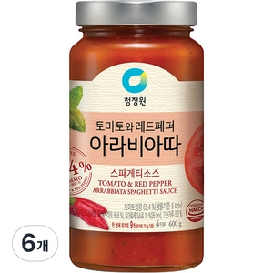 청정원 아라비아따 스파게티 소스, 600g, 6개