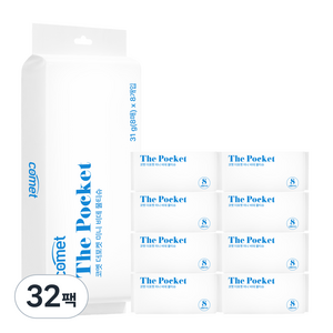 코멧 더 포켓 미니 비데 물티슈, 8매, 65g, 32팩