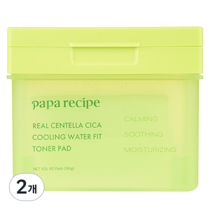 파파레서피 리얼 센텔라 시카 쿨링 워터 핏 토너패드 190g, 80매입, 2개