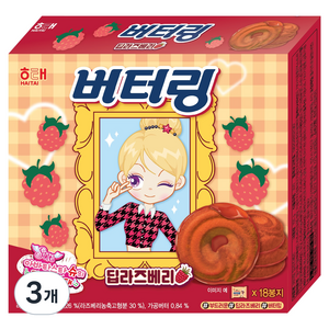 해태제과 버터링 딥라즈베리, 155g, 3개