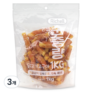 리첼사사미 강아지 간식, 혼합맛(닭고기/고구마), 1kg, 3개