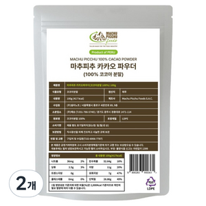 마추피추 무가당 카카오 파우더, 1개입, 100g, 2개