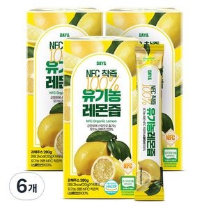 데이앤 NFC 100% 유기농 레몬즙, 280g, 6개