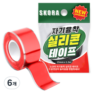 스코라 절연 자기융착 실리콘 테이프 레드 25mm x1.5m, 6개