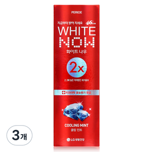 페리오 화이트나우 쿨링민트 치약, 120g, 3개