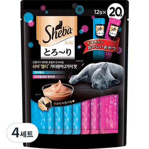 쉬바 멜티 고양이 파우치 간식 가다랑어 10p + 가다랑어와 연어 10p, 가다랑어연어+시푸드믹스, 240g, 4세트