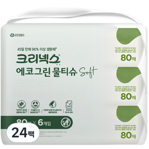 크리넥스 에코그린 소프트 물티슈 캡형, 45g, 80매, 24개