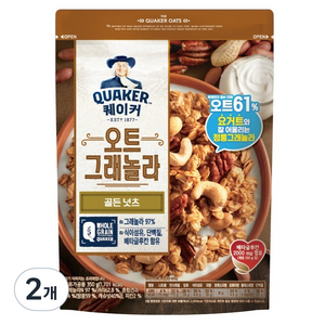 롯데제과 퀘이커 오트 그래놀라 시리얼 골든넛츠, 350g, 2개