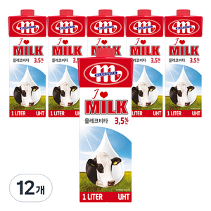믈레코비타 아이러브밀크 3.5% 멸균우유, 1L, 12개