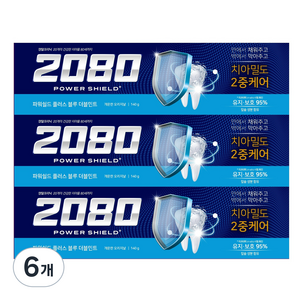 2080 파워쉴드 플러스 블루 더블민트 치약, 140g, 6개