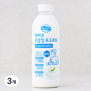 덴마크 드링킹 요구르트 포스트 바이오틱스 플레인, 750ml, 3개