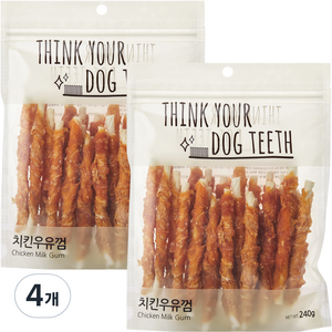 강아지 Think you dog teeth 스틱 치킨우유껌 240g 24p, 치킨 + 우유 혼합맛, 4개