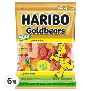 하리보 골드베어 사우어 젤리, 80g, 6개