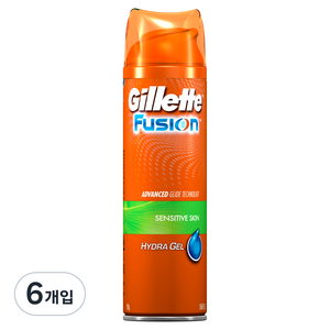 질레트 퓨젼 하이드라 센서티브 스킨 쉐이빙 젤, 200ml, 6개