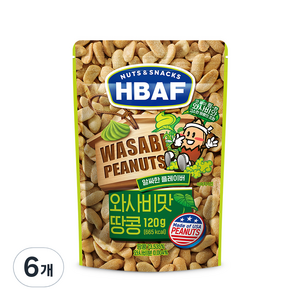 바프 넛츠 앤 스낵스 와사비맛 땅콩, 120g, 6개