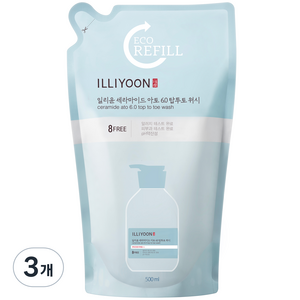 일리윤 세라마이드 아토 6.0 탑투토 워시 리필형, 3개, 500ml