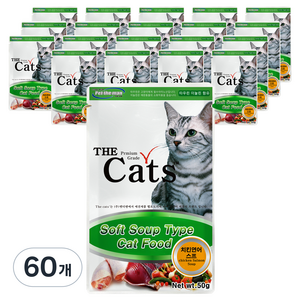 더캣츠 고양이 스프 파우치 간식, 혼합맛(치킨/연어), 50g, 60개