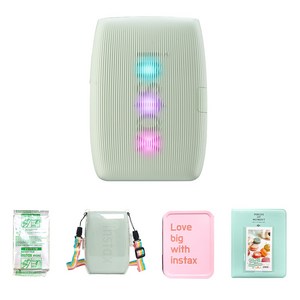 인스탁스 미니링크3 포토프린터 세이지그린 + 투명케이스 + 미니필름 10p + 틴케이스 + 마카롱 2단앨범 세트