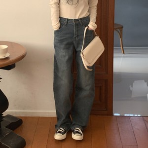 니썸 여성용 롱/숏 투게더 워싱 세미 와이드 데님 팬츠