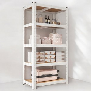 비마이엑스 5단 조립식 앵글 철제 선반, 화이트, 700 x 350 x 1800mm