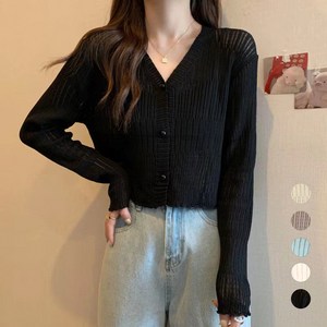 엘쏘 여성용 솔리드 브이넥 숏 가디건