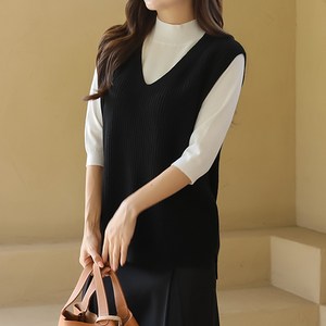 바네사빈 루즈핏 비스코스 브이넥 조끼 베스트 v00415