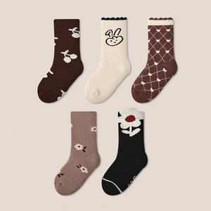 아이뿜 여아용 토끼 꽃소녀 테리 방한 양말 5종 세트 H55 9~12세