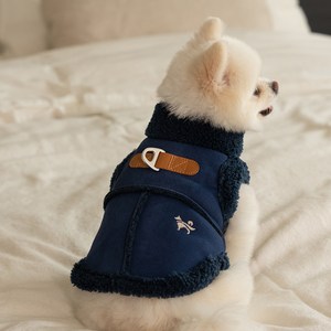 도그아이 강아지 스웨이드 무스탕, 네이비, M, 1개