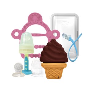 앙쥬 아이스크림 치발기 + 기린 팔찌 치발기 + 치발기형 과즙망 + 케이스 + 클립 세트