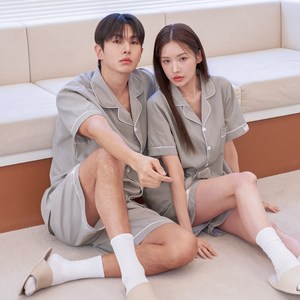도씨 커플용 실크핏 에센셜 반팔 잠옷 세트 D-3662