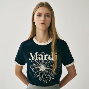 마르디메크르디 여성용 슬림 링거 플라워 면 티셔츠