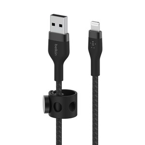 벨킨 프로 플렉스 USB A-라이트닝 아이폰 고속 충전 케이블 CAA010bt1M, 블랙, 1m, 1개