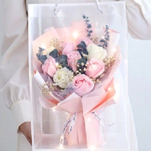 아르띠콜로 조화 LED 장미 안개꽃 유칼립투스 꽃다발, 핑크, 1개