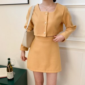 여성용 펜시른 스퀘어넥 크롭 자켓 밴딩 A라인 미니 스커트 세트 cpset2503k31