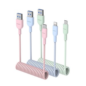 morac 트리플 롤롤 USB-5핀 + USB-8핀 + USB-C타입 고속 충전 케이블 세트, 핑크, 블루, 민트, 1세트, 30cm