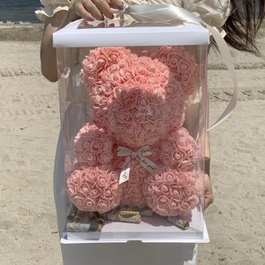 조화 로즈베어 장미곰돌이 꽃다발 + 케이스 세트 대, 피치