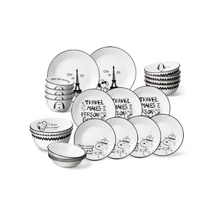 코렐 스누피 앤 찰리 에디션 4인 한식기 세트 23p, 화이트 + 블랙, 공기 4p + 대접..., 1세트