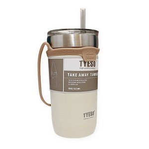 타이소 진공 스텐 핸들 스트랩 텀블러 + 트라이탄 빨대 세트, 크림, 550ml, 1개