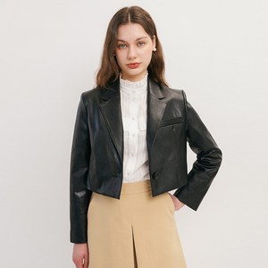올리브데올리브 여성용 원버튼 크롭 레더 블레이저