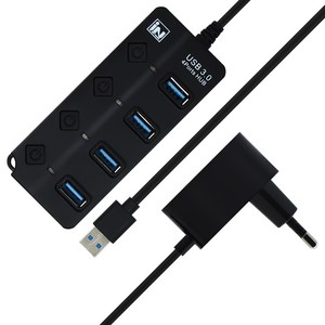 인네트워크 USB 3.0 지원 개별전원 스위치 4포트 확장 유전원 USB허브 IN-PW3U4BK