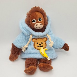 버블리데이 귀여운 원숭이 인형 키링 가방장식, 20cm, 블루 + 바나나핀, 1개