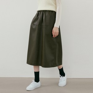 blank03 eco leather banding skirt khaki S